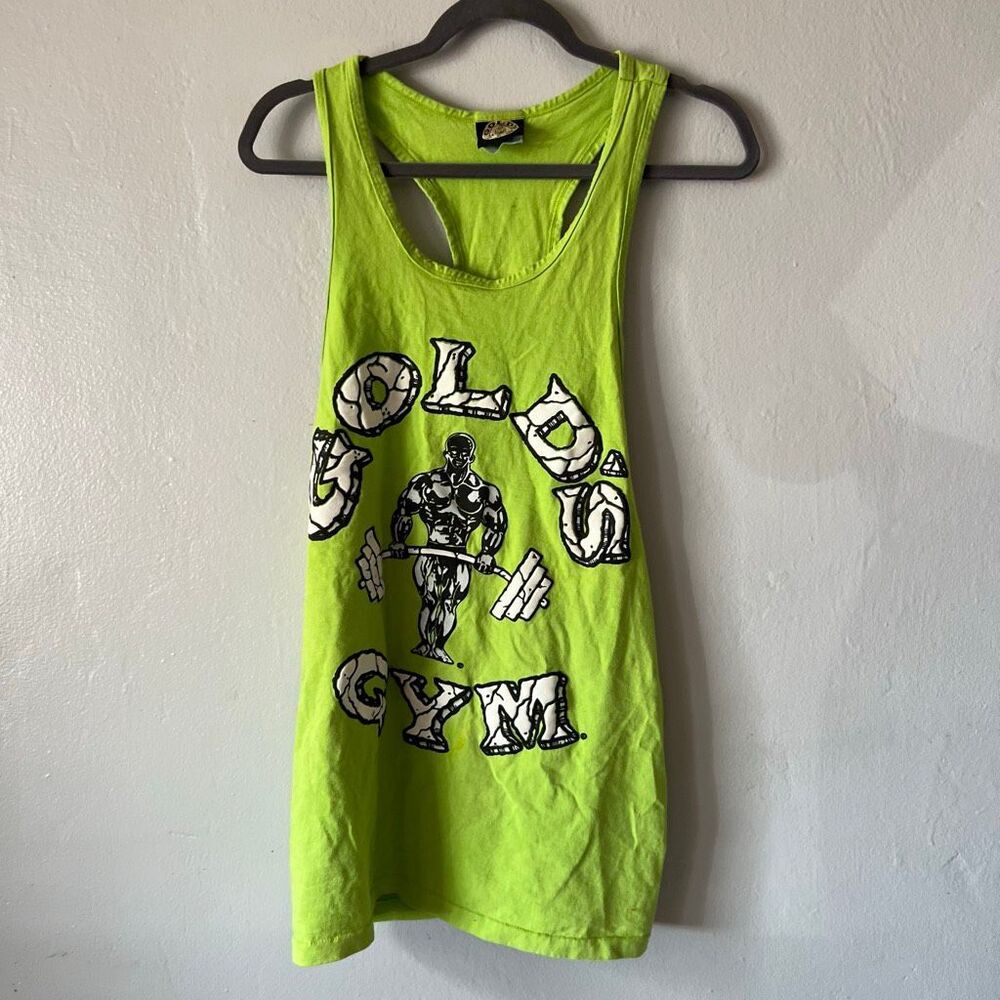Vtg 90's Golds Gym Stringer Tank Top Mens L Blue Silver USA Muscle Weightlifting